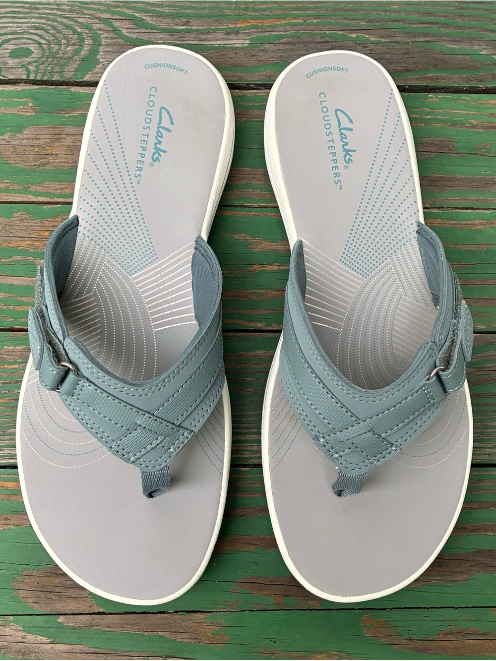 Clarks Cloudsteppers Womens Sz 10 Breeze Sea Blue Gray Flip Flop Sandals - Picture 2 of 15